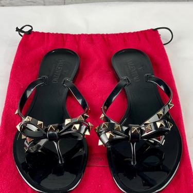 Valentino Rockstud PVC Flat Thong Sandals, Size 40/US 9 (fits a full silze smaller)Black