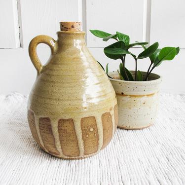 Large Speckled Vintage Pottery Ceramic Pitcher / Jug with Cork 