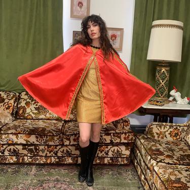 VTG REVERSIBLE CAPE - satin and tinsel - red and gold - free size 