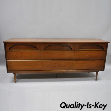 Vtg Mid Century Modern Danish Style Walnut &amp; Rosewood Dresser Credenza 9 Drawers
