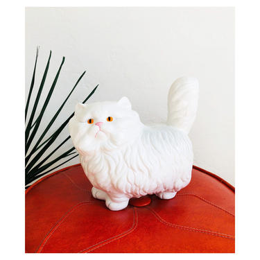 Large Vintage Fluffy White Ceramic Cat 