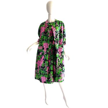 60s Samuel Winston By Roxanne Dress Set / Vintage Silk Brocade Dress Coat Suit / 1960s Mod Floral Dress Matching Coat Medium 