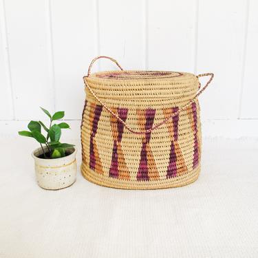 Vintage Woven Tribal African Basket with Lid - small 
