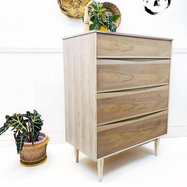 Mid Century Highboy/ Tallboy / Boho Dresser / Eclectic Chest of Drawers / MCM / white stain wood Dresser 