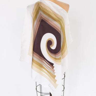 1960s Pierre Cardin Silk Scarf | 60s Brown Silk Op Art Scarf 