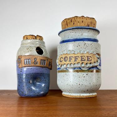 Vintage pottery jars for coffee and M&Ms (sold separately) / boho hippie style food canisters 