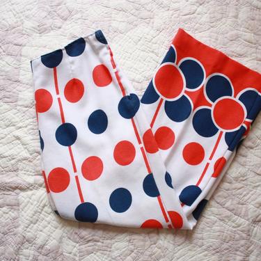 60s Mod Bell Bottoms Red White and Blue Polka Dot Side Zip Size L 