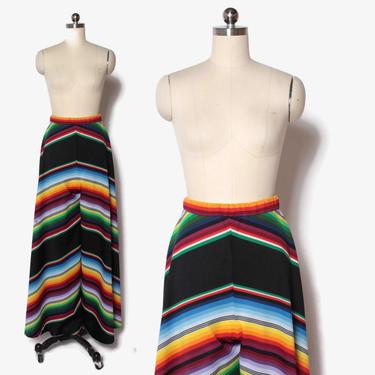Vintage 70s Palazzo Pants / 1970s Rainbow Chevron Striped Wide Leg Pants by luckyvintageseattle