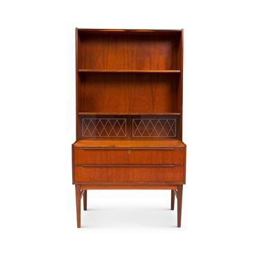 1960s Vintage Danish Mid-Century Teak Hutch with Etched Glass 