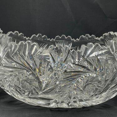 American Brilliant Buzz Pinwheel - Heavy Crystal Sawtooth Design Glass Bowl    10&quot; X 9&quot; X 4.5&quot; 