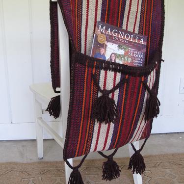 Vintage Woven Camel Saddle Blanket with Pockets and Vibrant Colorful Stripes 