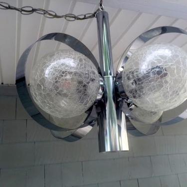Midcentury Chrome Globe Light with Crackled Glass