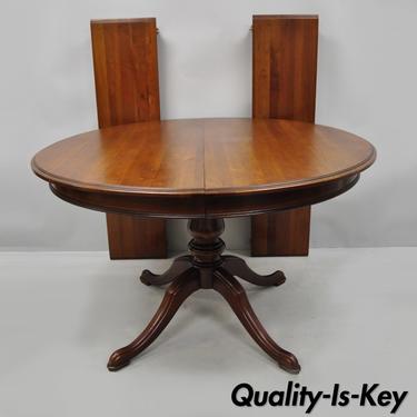 Vintage Thomasville Cherry Wood Round Pedestal Base Dining Table w/ Two Leaves