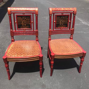 Vintage pair of chinoiserie Chinese ornate chairs 