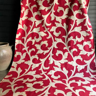 French Red Print Linen Fabric, Bold Scroll, Sewing Projects, French Upholstery Textiles 
