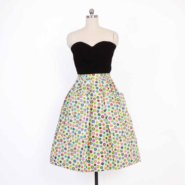 Vintage 50s Full SKIRT / 1950s Bright Floral Nelly De Grab Skirt with Big Pockets XS 