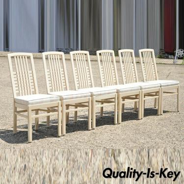 Vintage Post Modern Cream Lacquered Cross Slat Back Dining Side Chair - Set of 6