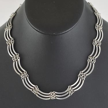 Edgy 80's Taxco 925 silver geometric curved bars goth collar, Mexico TM-25 AMP sterling three tier Modernist choker 