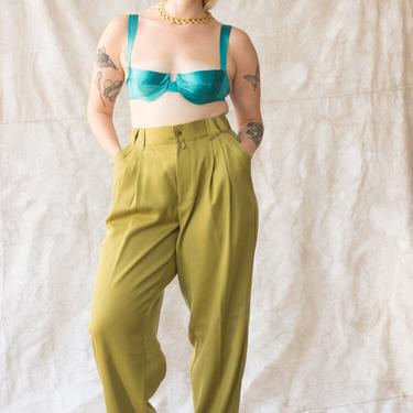 1980s Versus by Versace Chartreuse Draped Trousers 
