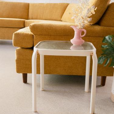 Outdoor Glass Top Side Table in Cream
