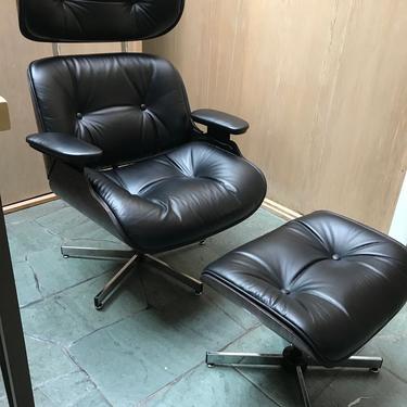 Eames Style Lounge Chair and Ottoman - Restored, New Leather 