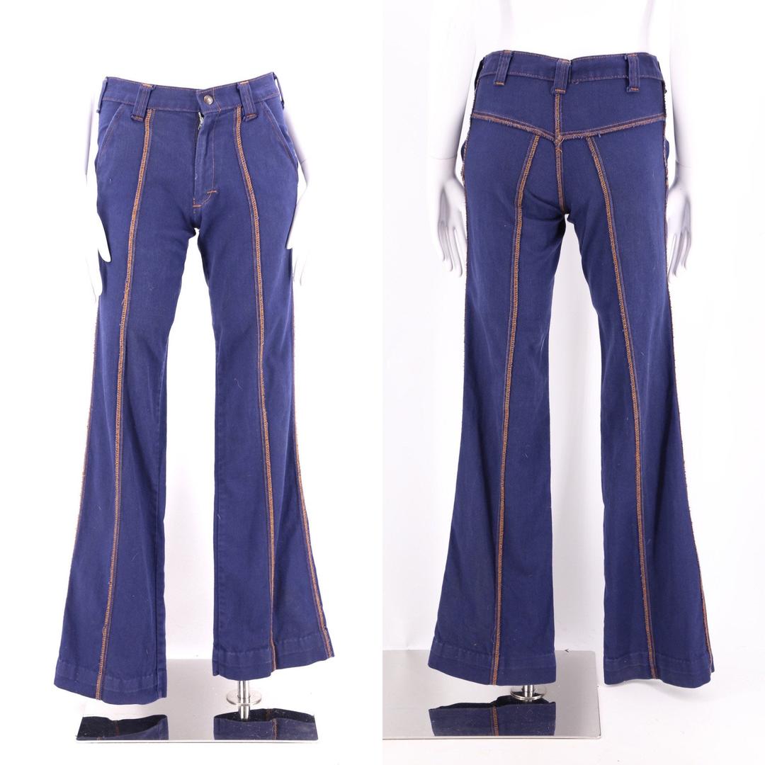70s seamed bell bottoms jeans 28 / vintage 1970s dark denim stitched ...