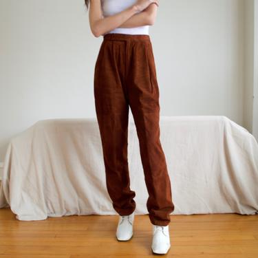 suede leather rust brown pleated taper trousers / 25w 