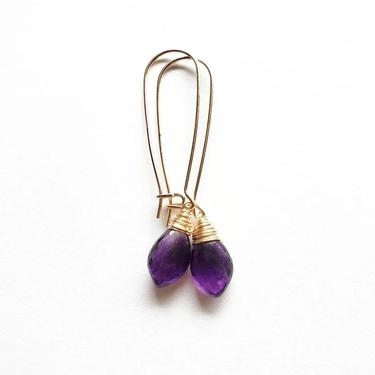 Purple Amethyst and Gold Filled Kidney Earrings