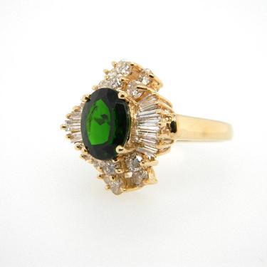Vintage Gorgeous 2.5 Ct Green Oval Tourmaline Diamond Ring 14k Yellow Gold Sz 7 