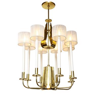 Tommi Parzinger 8 Arm Chandelier with Leaf Motif in Brass 1950s - ON HOLD