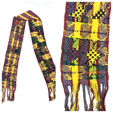 Vintage VTG 1970s 70s Multicolored Ethnic Woven Sash Wrap Belt Textile 