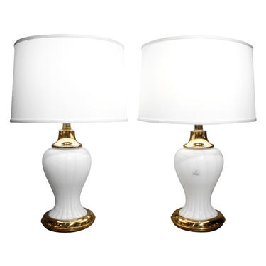 Pair of Murano Hand-Blown White Glass Lamps 1970s - SOLD