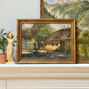 Vintage Oil Painting Country Landscape Scene Danish Scandinavian Art 