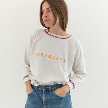 Vintage White Chramosta Sweatshirt | Raglan Sweat | Red Blue Stripe Knit | M | 