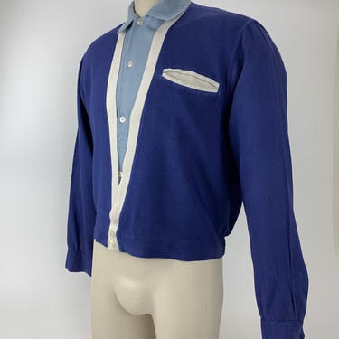 1950's SHIRT-JAC - Two-Tone Rayon - Contrasting Slash Pocket and Vest Detail - Men's Size Medium - 