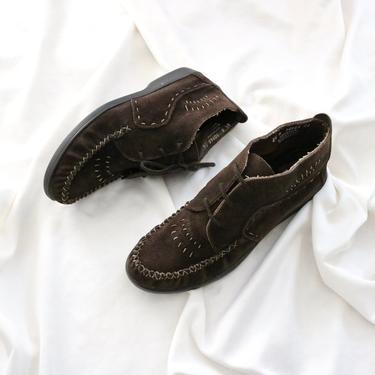 chocolate suede moccasin boots 8.5 