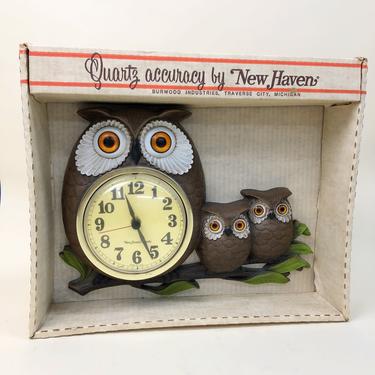 Vintage 1970s Deadstock New Haven Owl Clock, Vintage Owl Clock, 70s New Haven, 70s Home Decor, Vintage Decor by Mo