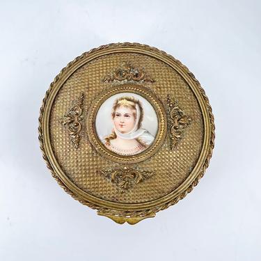 Antique French Bronze Portrait Jewelry Casket 