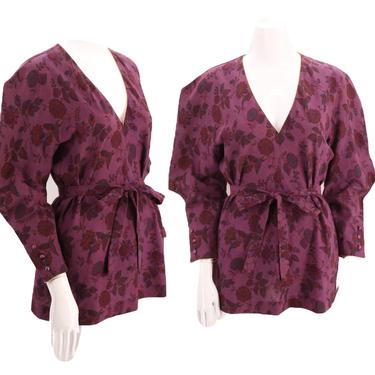 70s UNGARO paisley peasant blouse 6  / vintage 1970s purple batik Emanuel Ungaro top sz S-M 