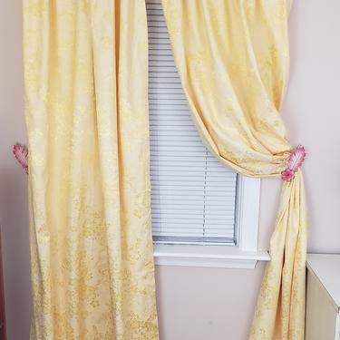 Vintage 1960's Pinch Pleat Curtains / 70s Yellow Drapes / 2 Panels 