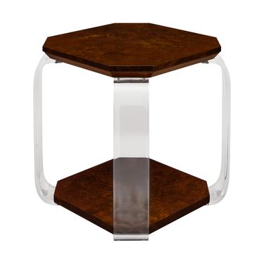 Burled Wood and Lucite Side Table