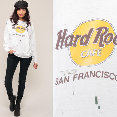 Hard Rock Cafe Shirt 90s Sweatshirt SAN FRANCISCO Shirt Jumper Slouchy Long Sleeve Vintage Retro Distressed Paint Splatter Large 