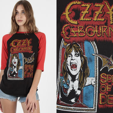 Vintage 1982 Ozzy Osbourne T Shirt 80s Speak of the Devil Tour T shirt Ozzie Concert 80s Tee Band Raglan Men’s Black T Shirt 
