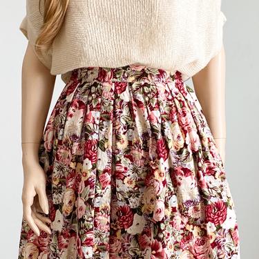 80s/90s vintage floral corduroy pleated midi skirt 