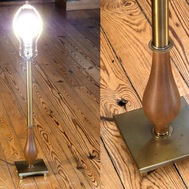 Mid Century Modern Brass and Teak Table Lamp - MCM Lighting - Teak Lamp - MCM Lamp 