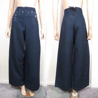 Vintage 90s/00s Ralph Lauren Denim Wide Leg Sailor Pants Size 8 29 Waist 
