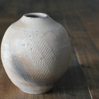 Taupe Porcelain Textured Vase #2 | Shino Glaze | Wheel Thrown | Handmade by CeramicsByCameron