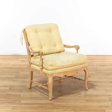 Light Wood Frame Armchair w/ Yellow Tufted Cushions