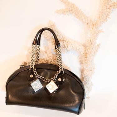 Christian Dior Rare Gambler Dice Bowler Bag with Rhinestones + Chain Straps Y2K Galliano Califskin Leather Medium 