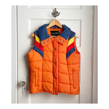 1970s Classic Orange Puffy Ski Vest- size sm/med 
